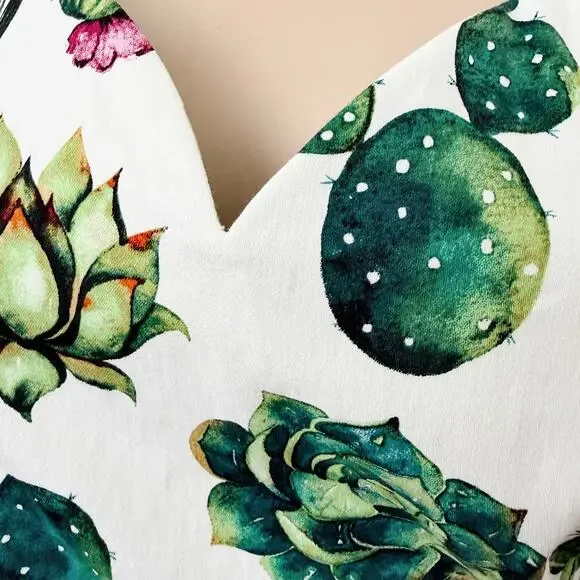 [Modcloth] Ixia Dashing Darling Succulent Cactus Retro A-Line Midi Dress Size 1X - Picture 11 of 12